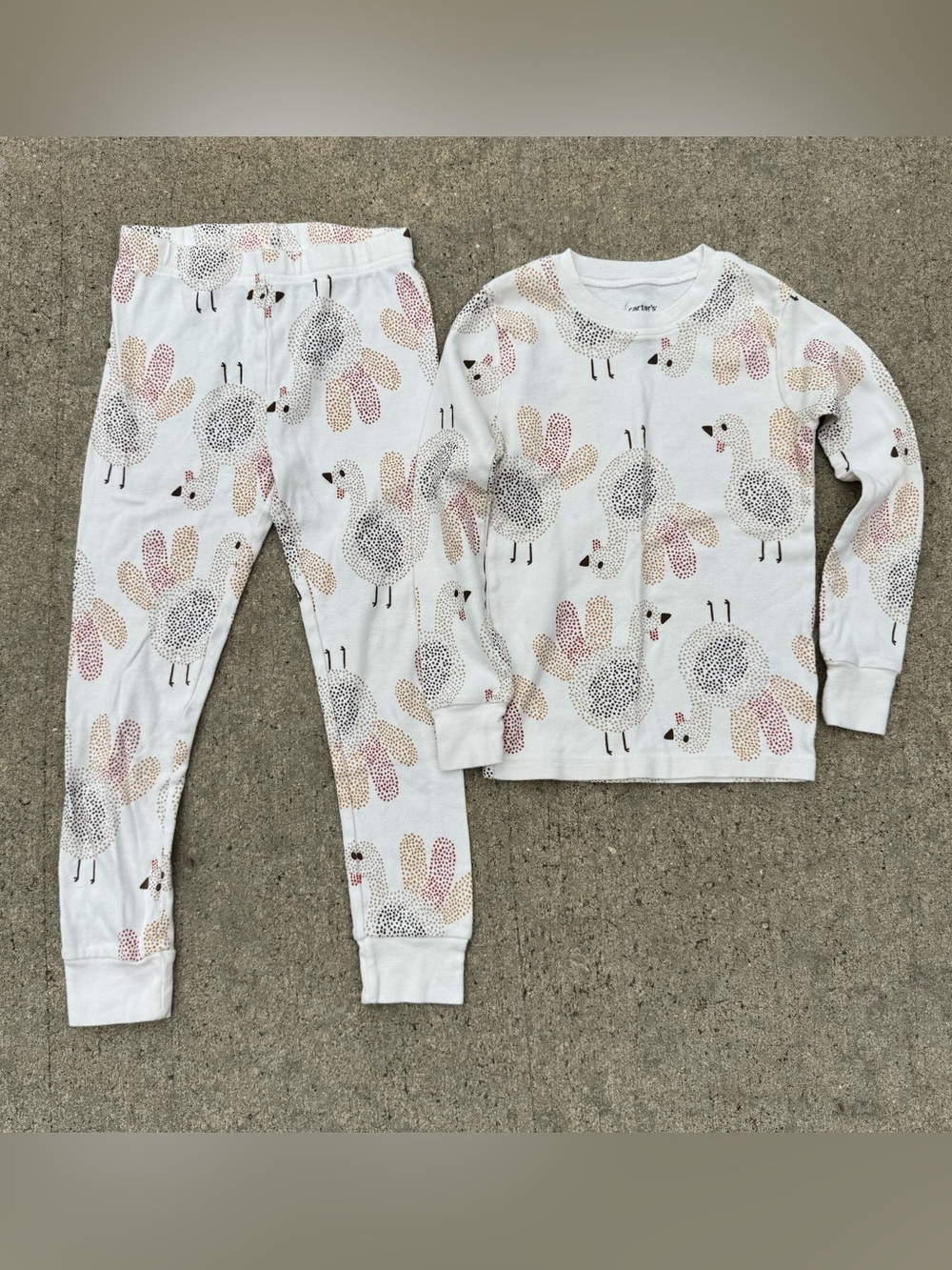 Carter's Girls Turkey Pajama Set Long Sleeve Pants White Size 5 Unisex